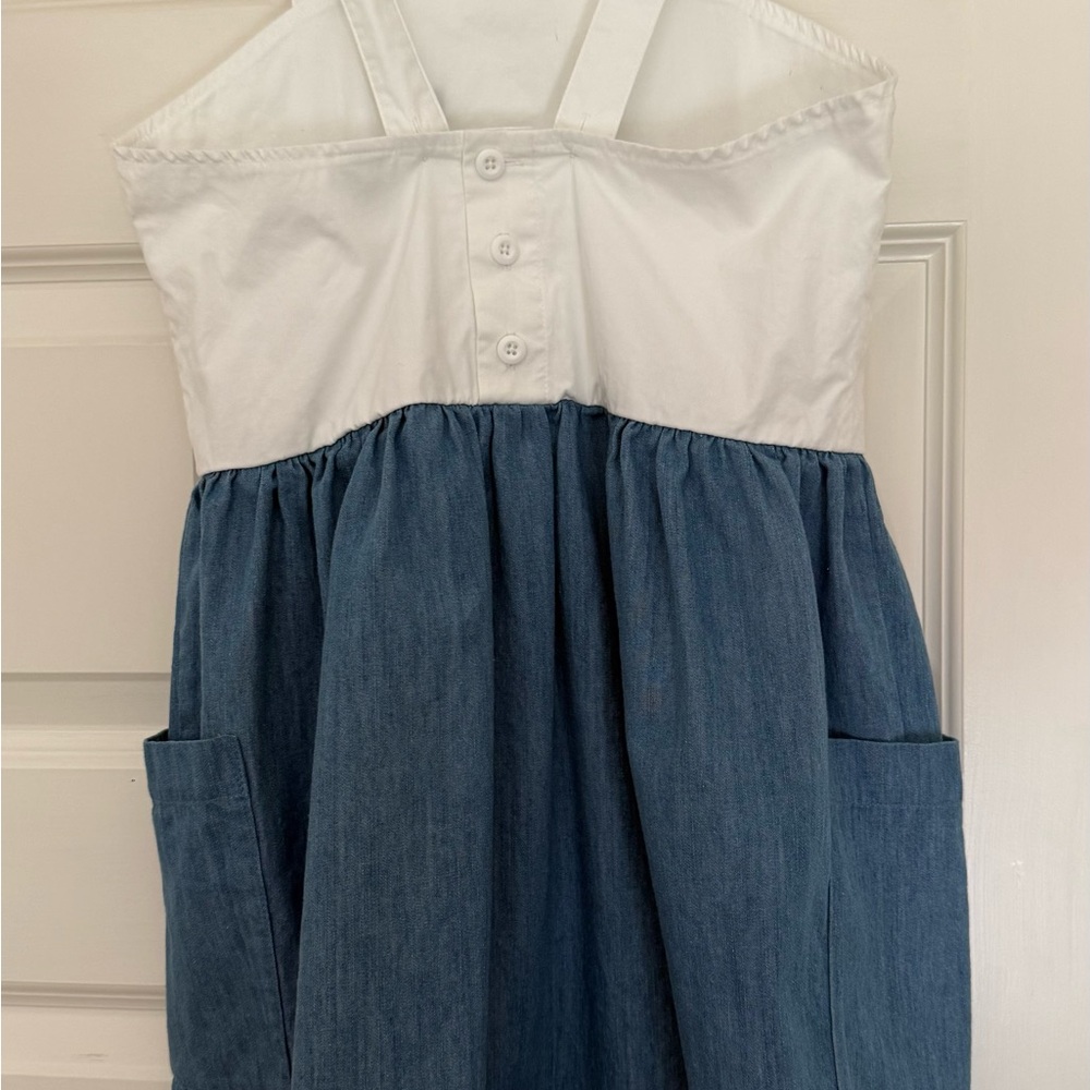 Hanna Andersson Crisp White Bunny Bodice Blue Dress with Pink Straps 140cm sz 10 - Picture 2 of 5
